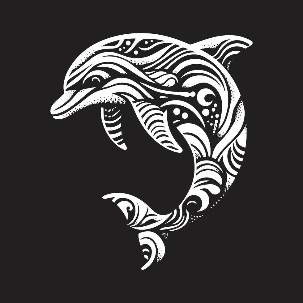 tribale modello delfino illustrazione nel nero e bianca vettore