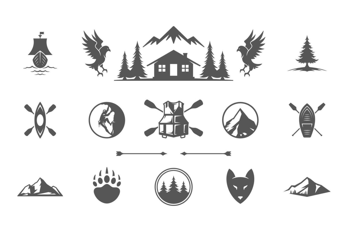 campeggio e all'aperto avventure design elementi e icone impostato illustrazione. vettore