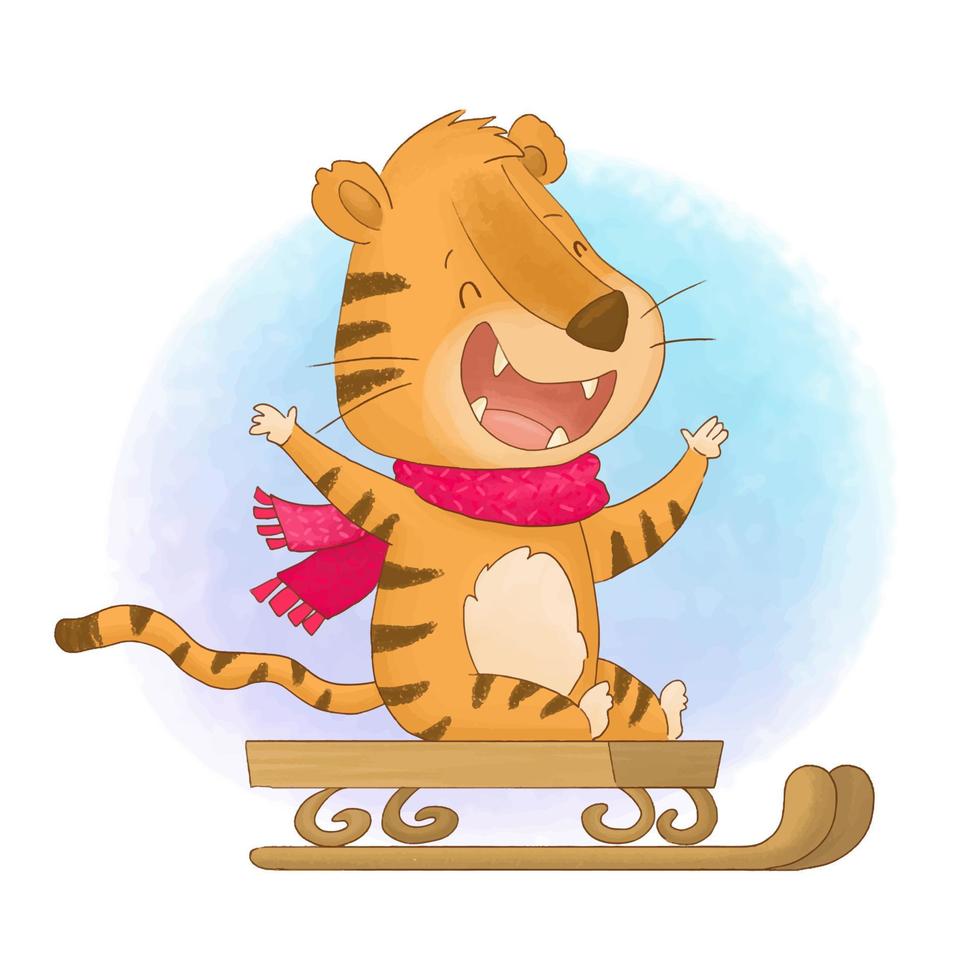 tigre allegra sulla slitta. simbolo cinese del 2022 vettore