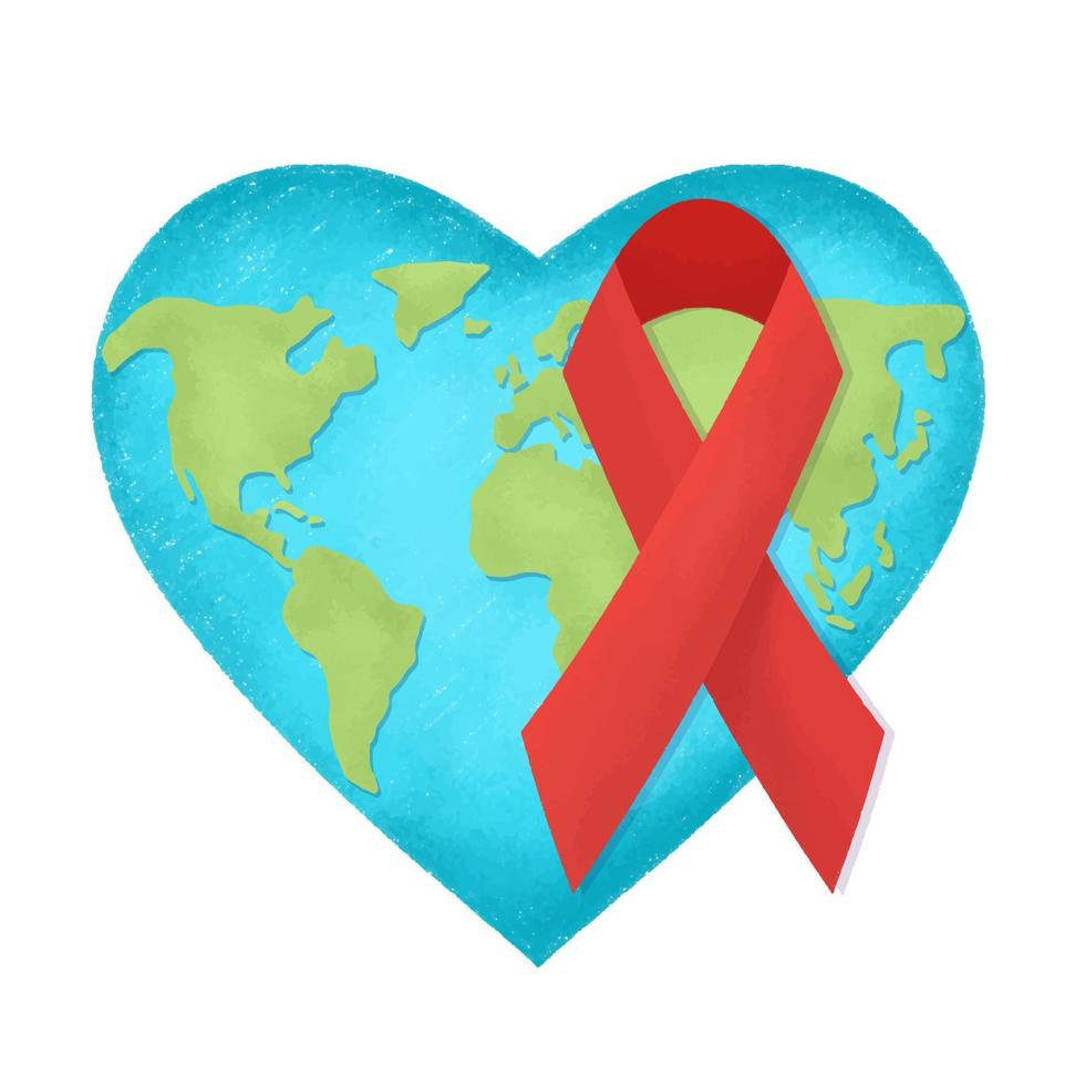 giornata mondiale dell'aids, illustrazione del simbolo, con indosso il nastro rosso vettore