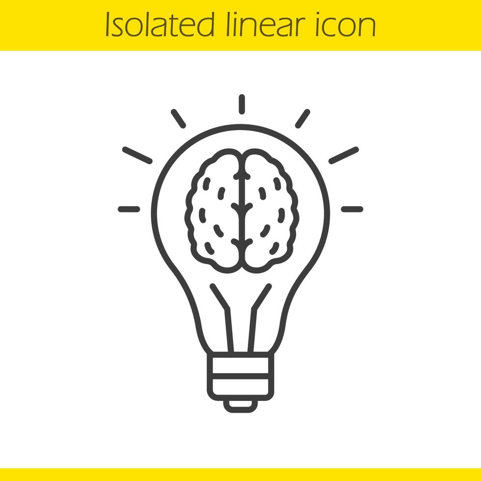 buona idea icona lineare. cervello umano all'interno della lampadina. illustrazione di linea sottile. simbolo di contorno eureka. disegno vettoriale isolato contorno