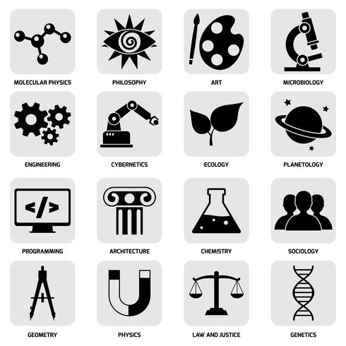 Icone di aree di scienza nere vettore
