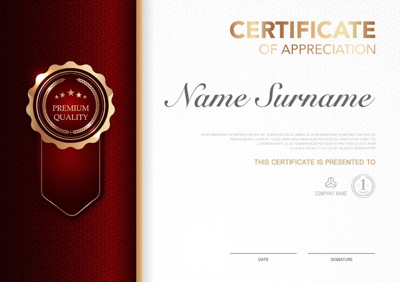 modello di certificato immagine di stile di lusso rosso e oro. diploma di disegno geometrico moderno. eps10 vettore. vettore