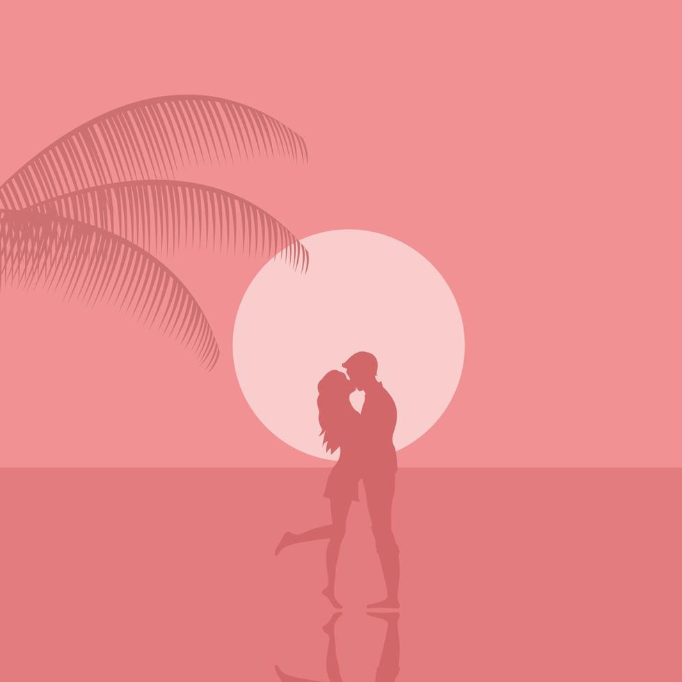 coppia innamorata al tramonto sulla spiaggia per san valentino vettore