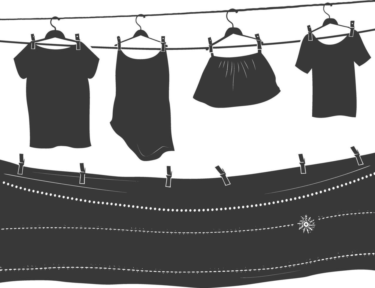 silhouette clothesline per sospeso Abiti nero colore solo vettore