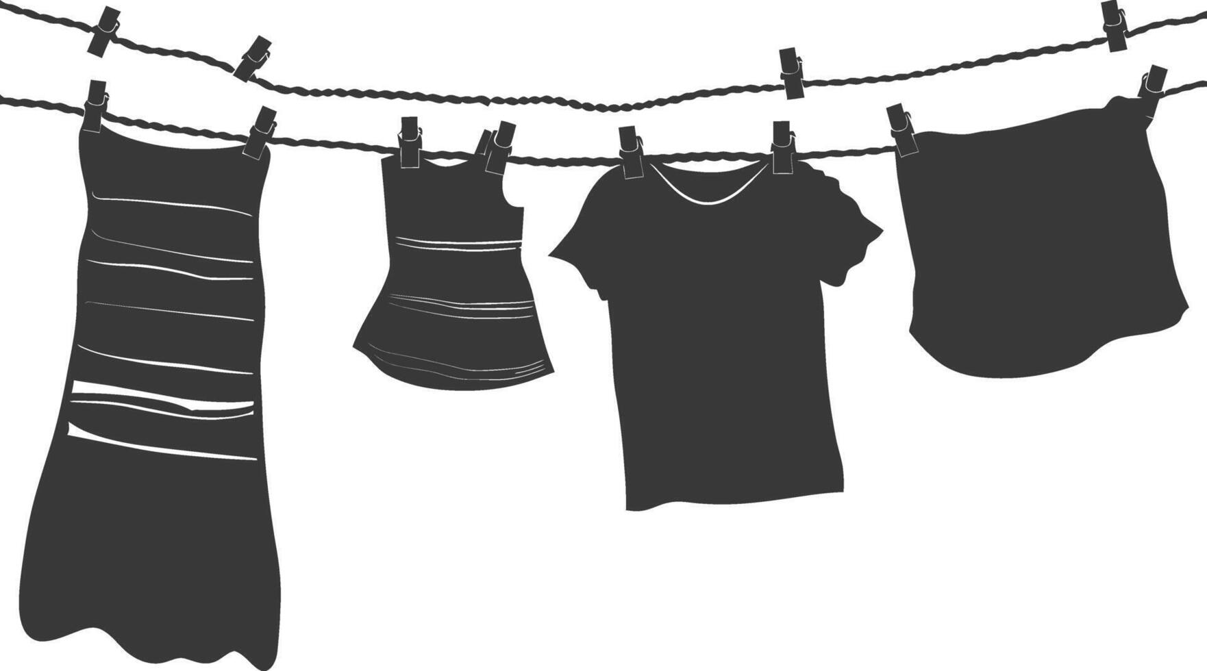 silhouette clothesline per sospeso Abiti nero colore solo vettore