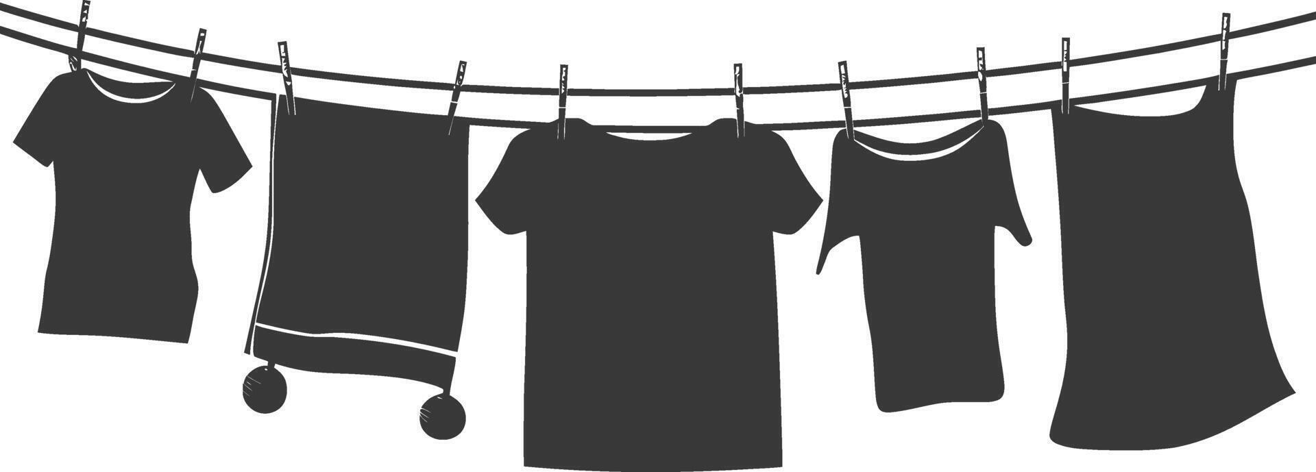 silhouette clothesline per sospeso Abiti nero colore solo vettore