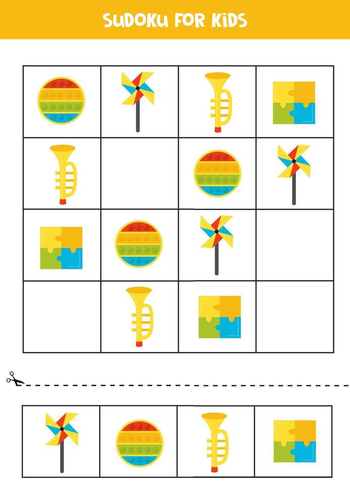 educativo sudoku gioco con carino cartone animato giocattoli. vettore