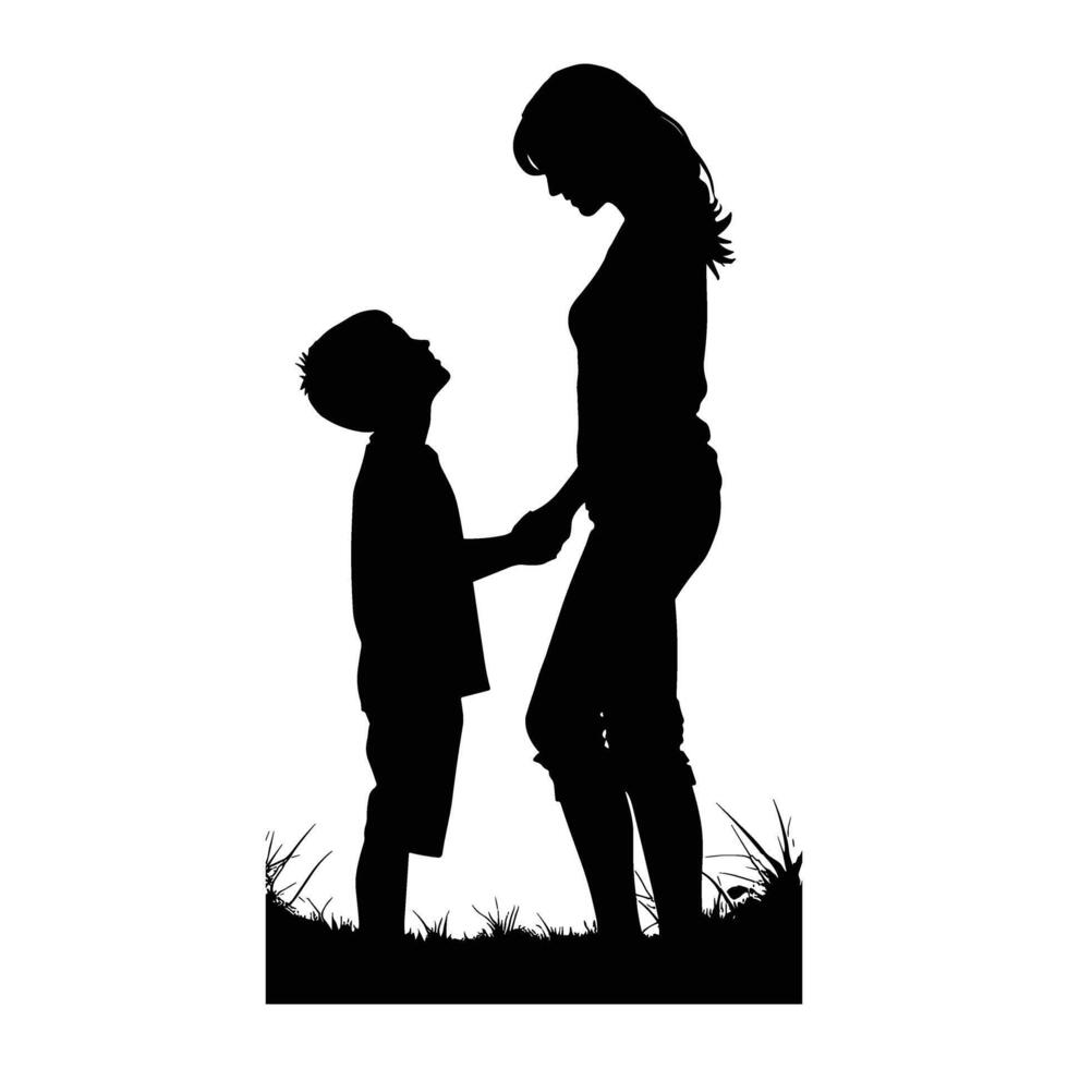 mamma e figlio, madre e figlio nero silhouette. vettore