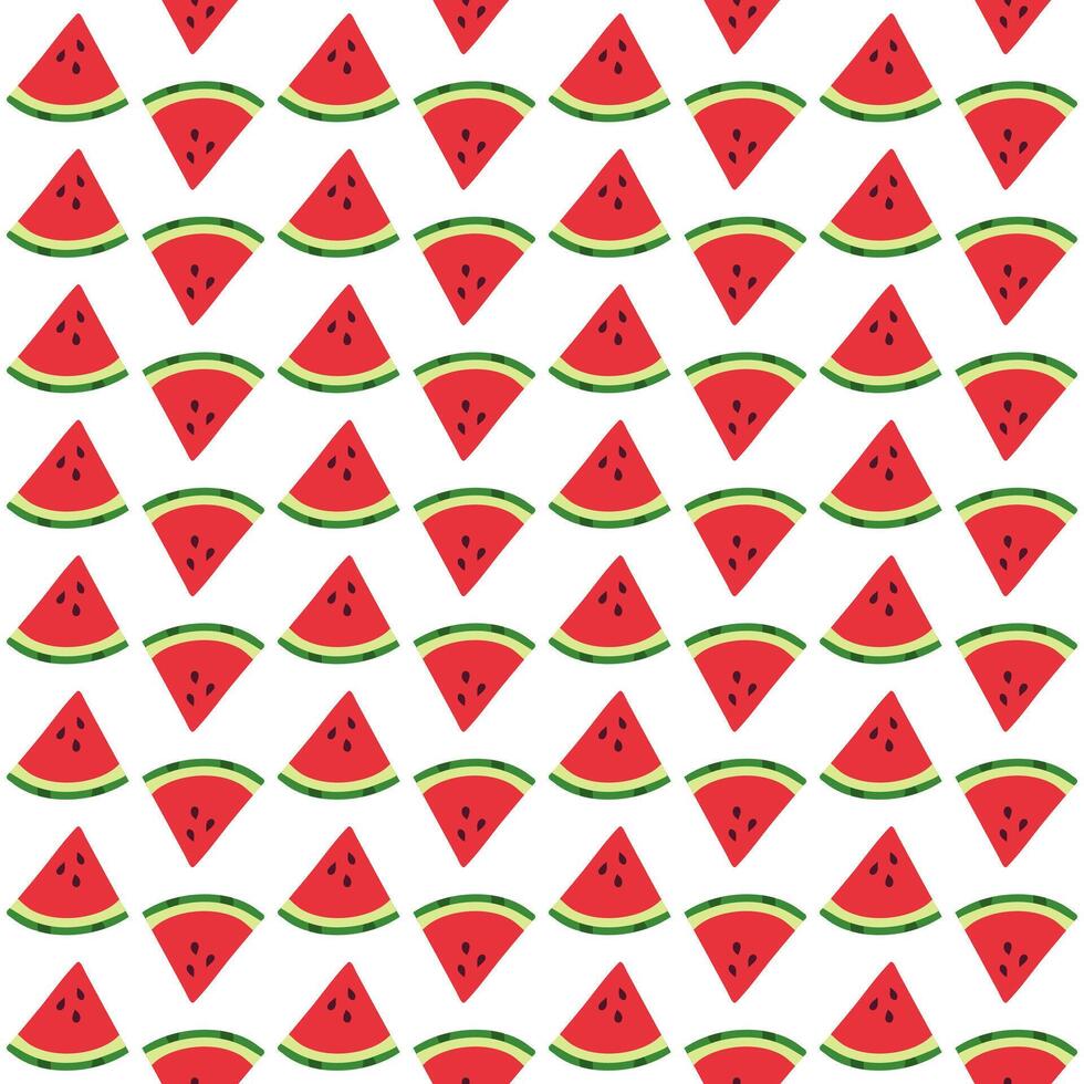 modello di anguria triangoli su un' bianca sfondo. onda estate modello. tagliare pezzi di rosso frutta nel un' riga. dolce succoso cibo. senza soluzione di continuità Stampa. illustrazione vettore