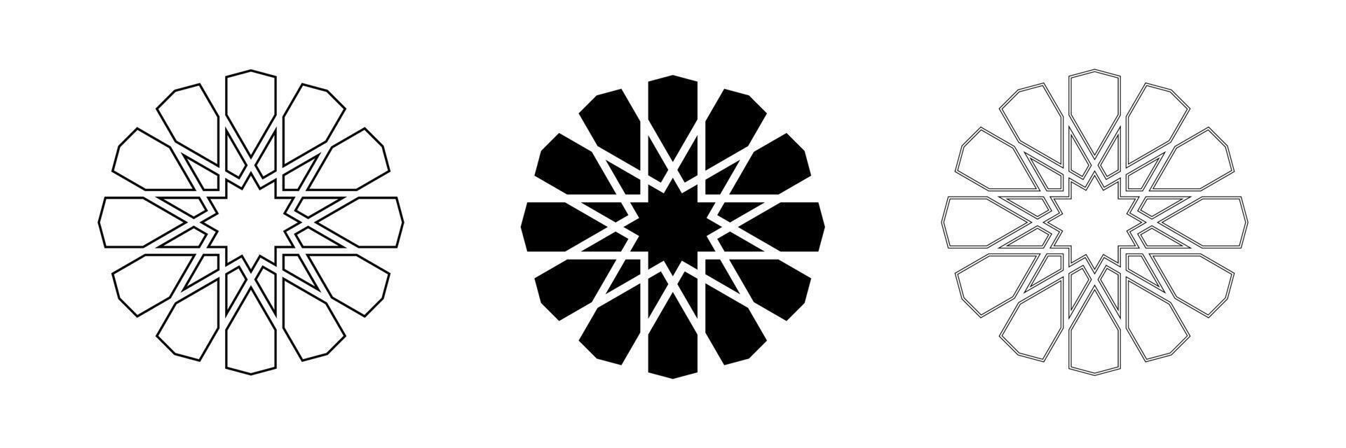 geometrico design elemento icone impostare. schema e nero silhouette isolato forme. islamico Arabo stile logo e decorazione collezione vettore