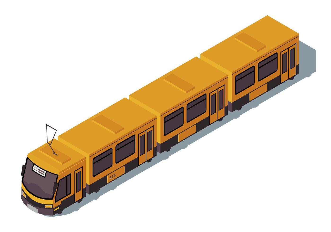 illustrazione vettoriale di colore isometrica del tram. infografica sui trasporti pubblici della città. trasporto urbano ecologico. concetto 3d del treno elettrico suburbano isolato su fondo bianco