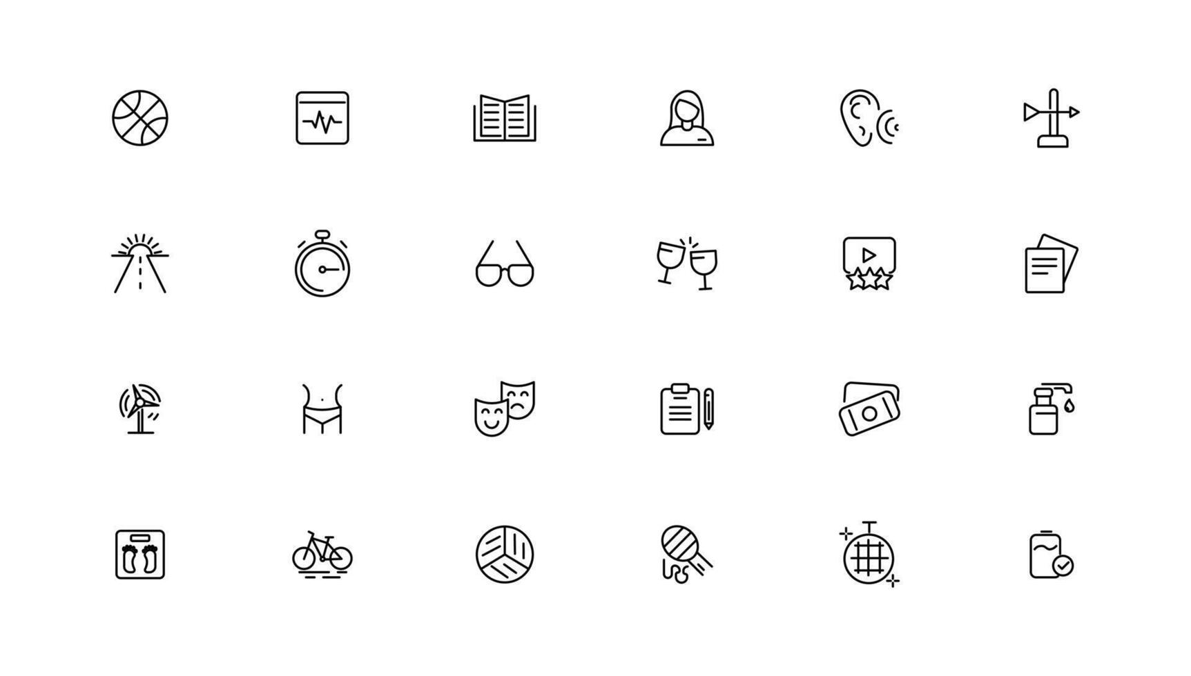 impostato di magro linea stile di vita e divertimento icona impostare, semplice schema icone collezione, pixel Perfetto icone, semplice illustrazione vettore