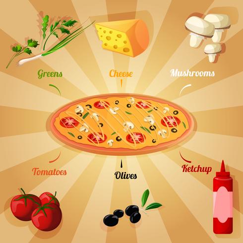 Poster di ingredienti per la pizza vettore