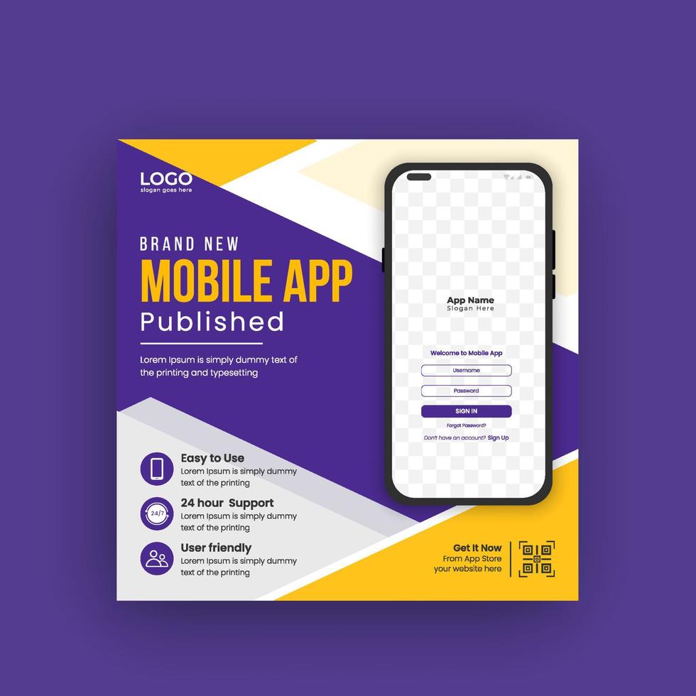 promozione di app per dispositivi mobili banner sui social media e modello di banner web pro download vettore