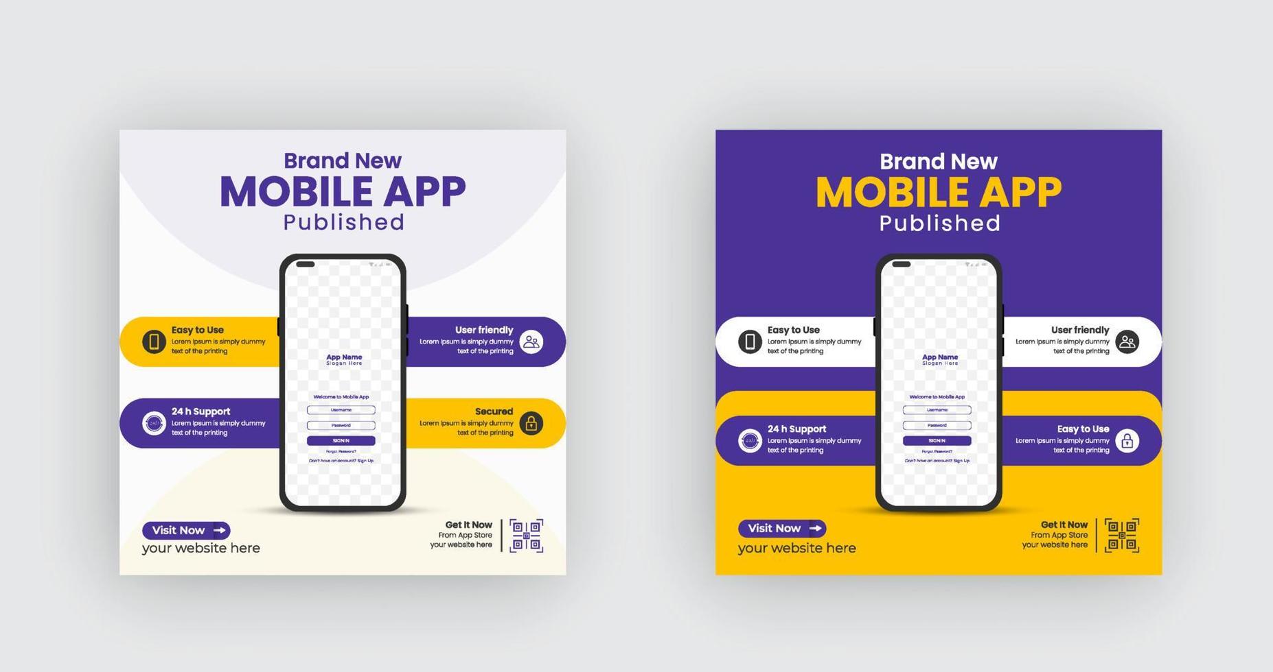 promozione di app per dispositivi mobili banner sui social media e modello di banner web pro download vettore