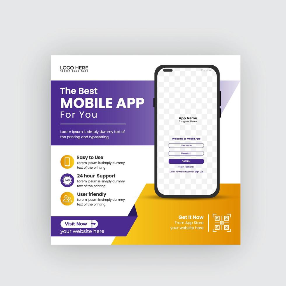 promozione di app per dispositivi mobili banner sui social media e modello di banner web pro download vettore
