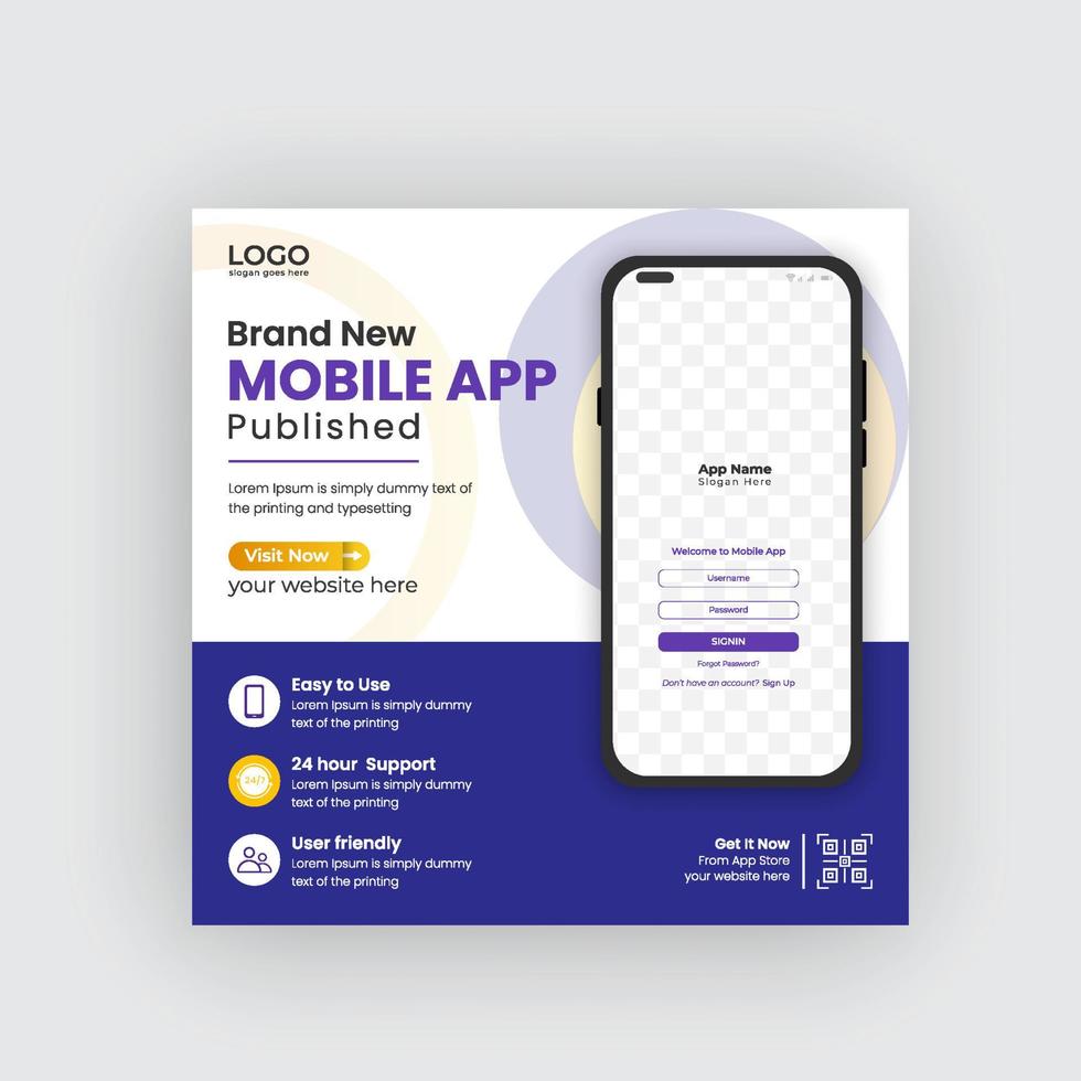 promozione di app per dispositivi mobili banner sui social media e modello di banner web pro download vettore
