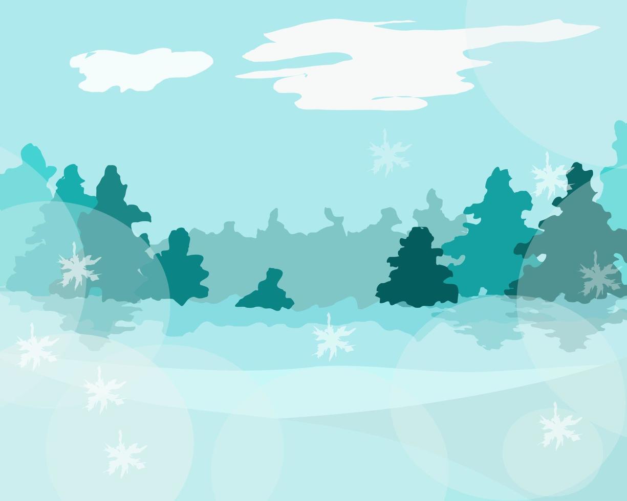 paesaggio invernale con alberi di natale e fiocchi di neve vettore
