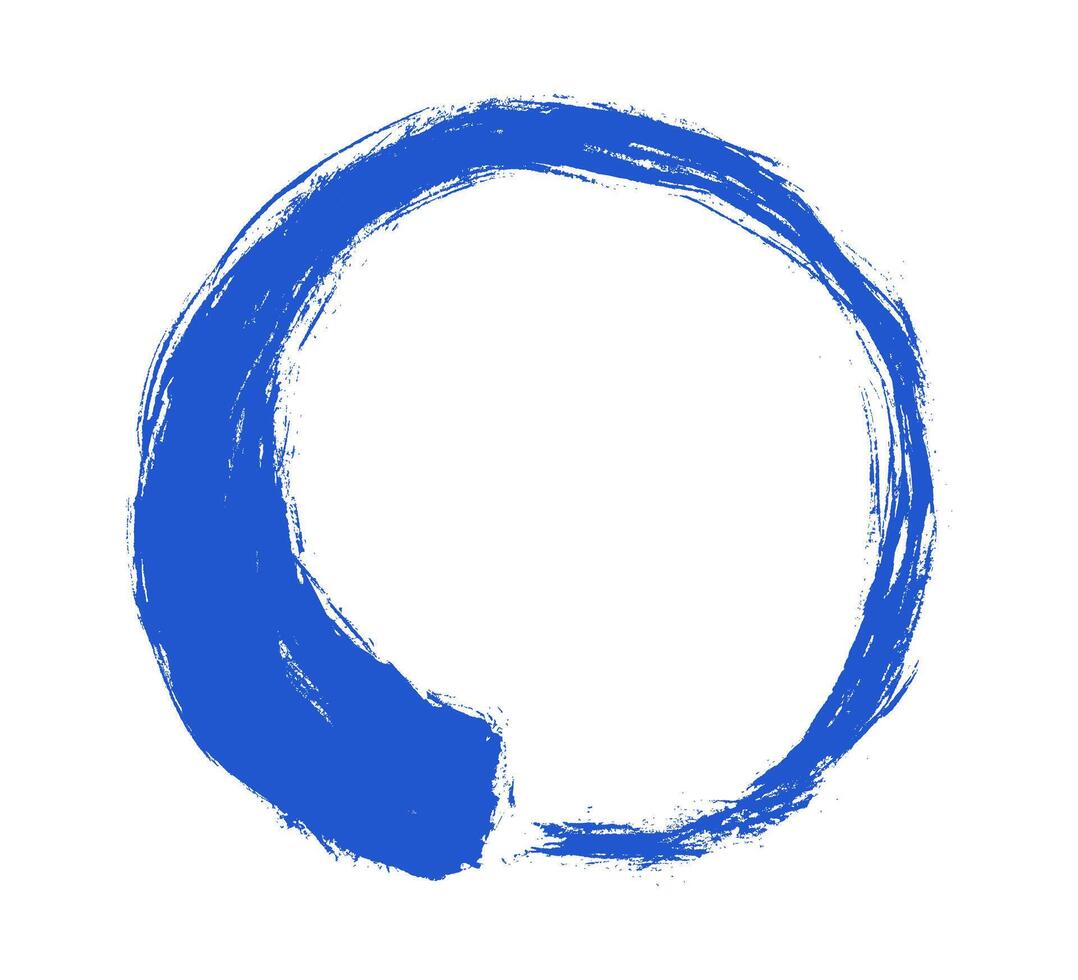 enso zen blu cerchio. il giro inchiostro spazzola ictus, calligrafia dipingere buddismo simbolo isolato su bianca vettore