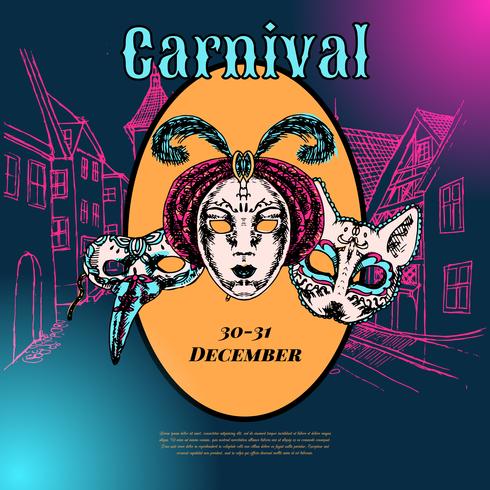 Manifesto di composizione maschera veneziana di Carnevale vettore