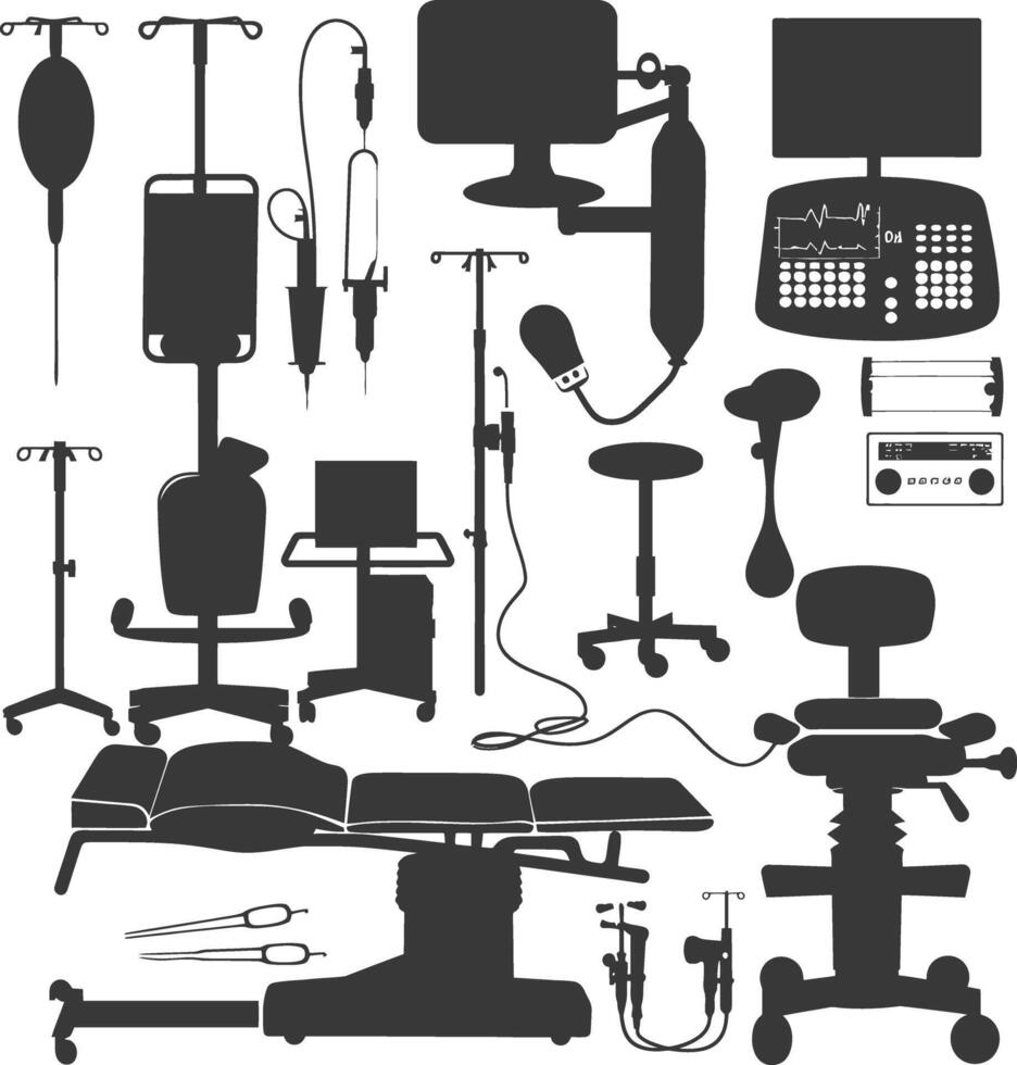 silhouette medico attrezzatura nero colore solo vettore