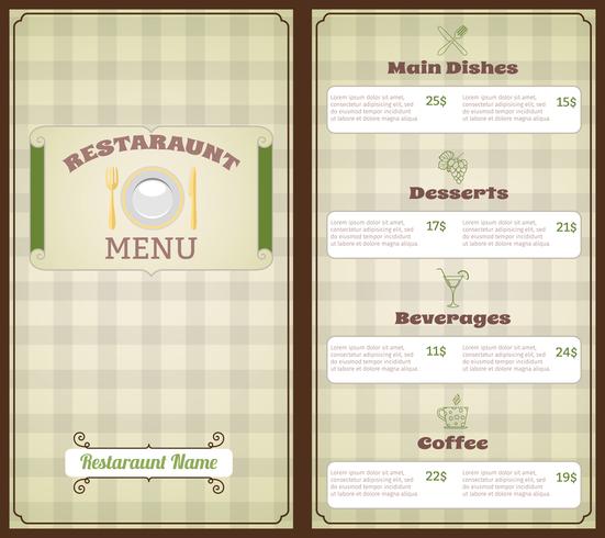 Modello di menu del ristorante vettore