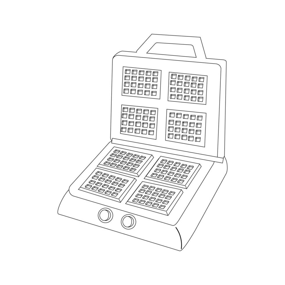 elettrico cialda ferro da stiro, silhouette, schema. domestico elettrodomestici per il cucina, per preparazione dolce. nero e bianca illustrazione vettore