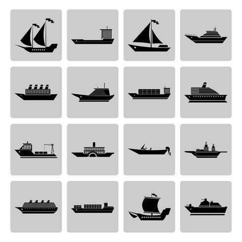 Set di icone di navi e barche vettore