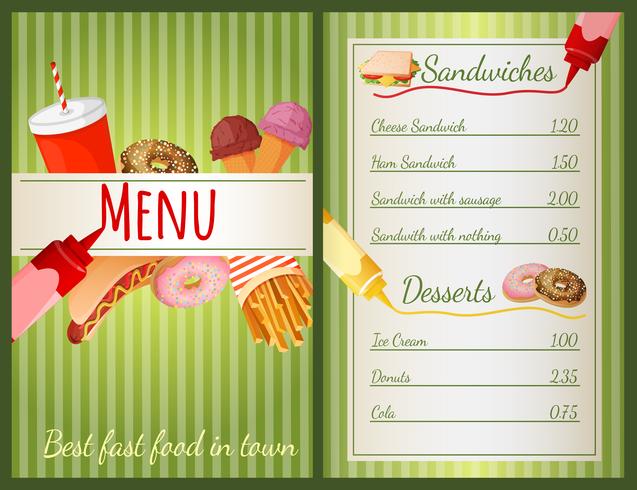 Menu fast food vettore