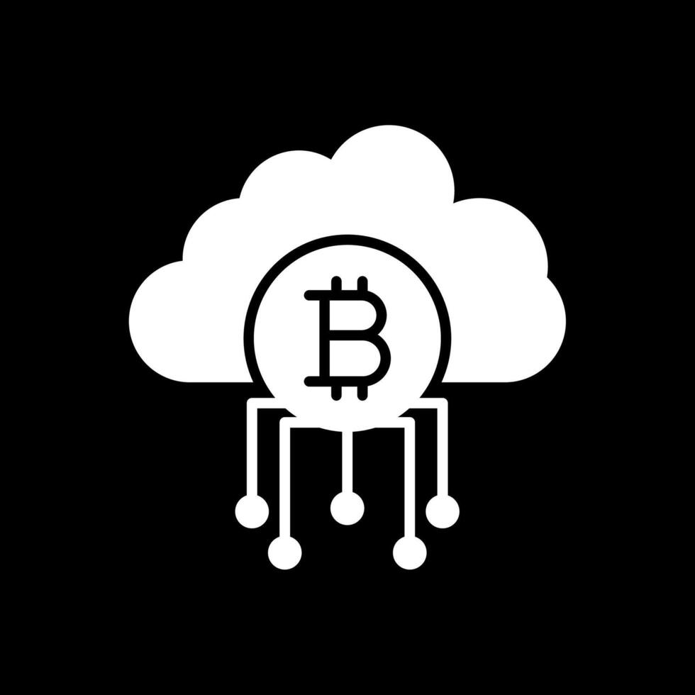 nube bitcoin glifo rovesciato icona design vettore