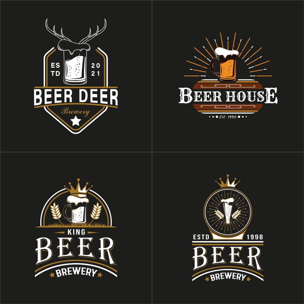 set di stile retrò vintage per il logo della birreria o del birrificio. con brillante icona del bicchiere di birra. modello di logo premium e di lusso vettore