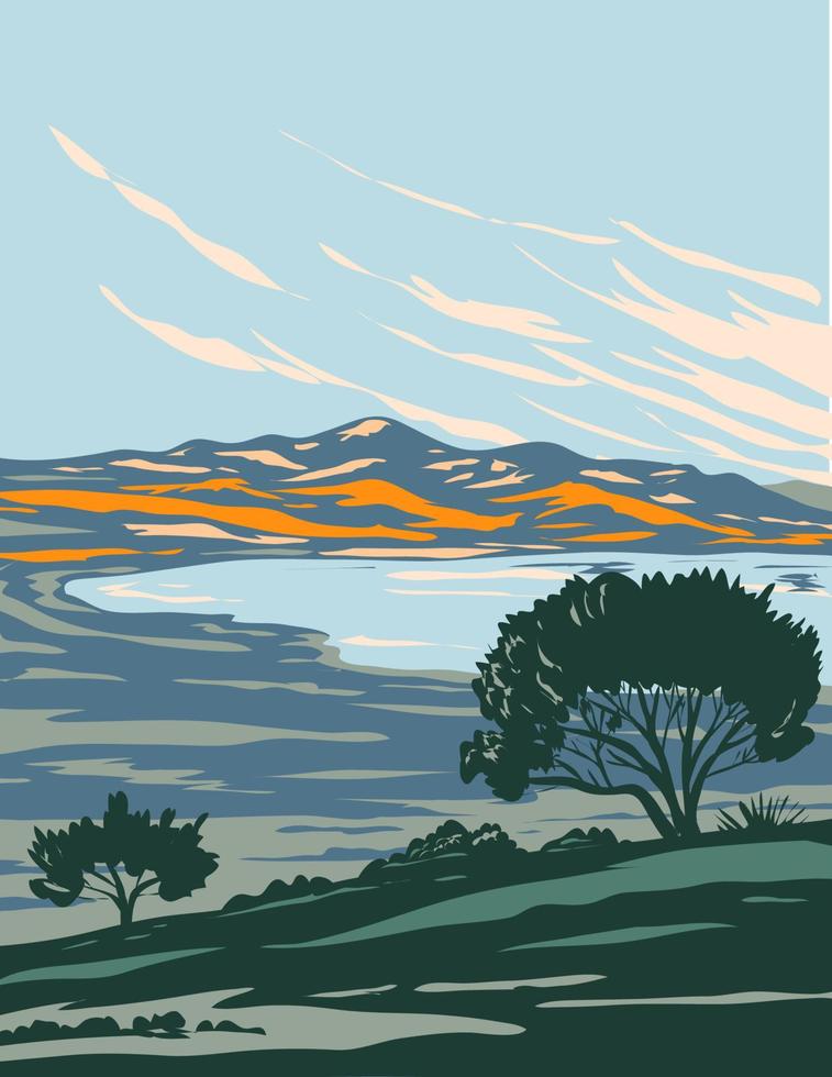 Antelope Island State Park situato a Antelope Island Great Salt Lake Utah Stati Uniti d'America wpa poster art vettore