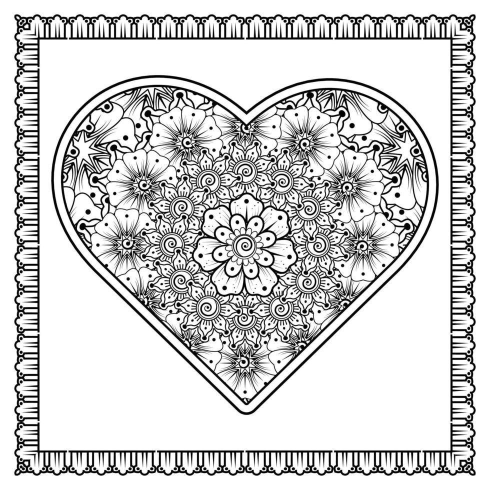 fiore mehndi con cornice a forma di cuore. decorazione in etnico orientale, ornamento scarabocchio. vettore