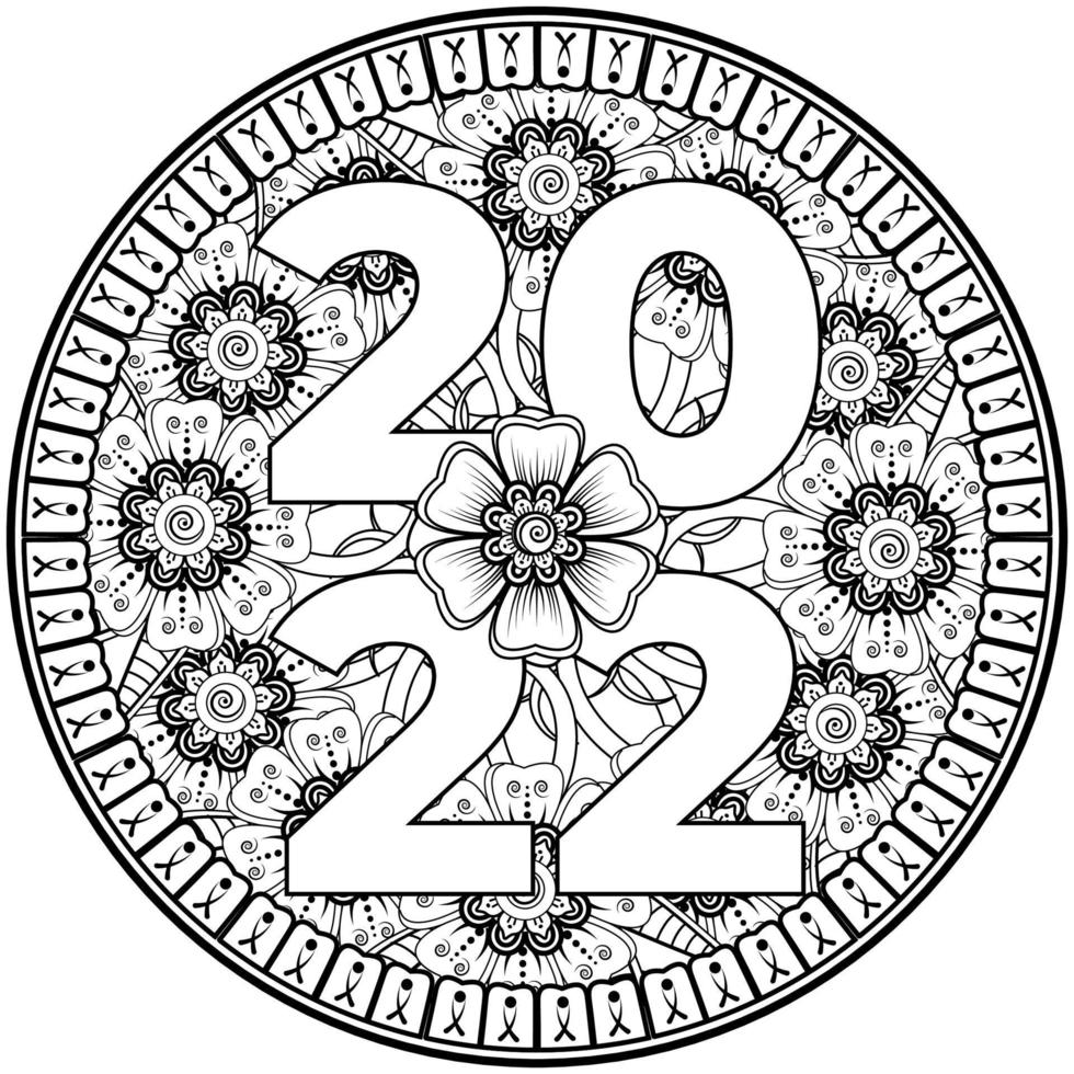 felice anno nuovo 2022 banner o modello di carta con fiore mehndi vettore