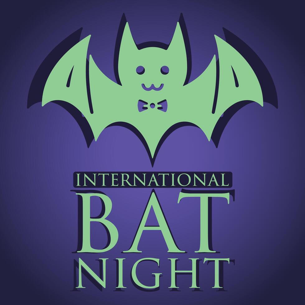 internazionale pipistrello notte vacanza bandiera o manifesto con cartone animato pipistrello su notte sfondo vettore