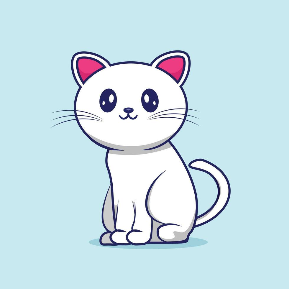 illustrazione dell'icona di vettore del fumetto del gatto bianco seduto