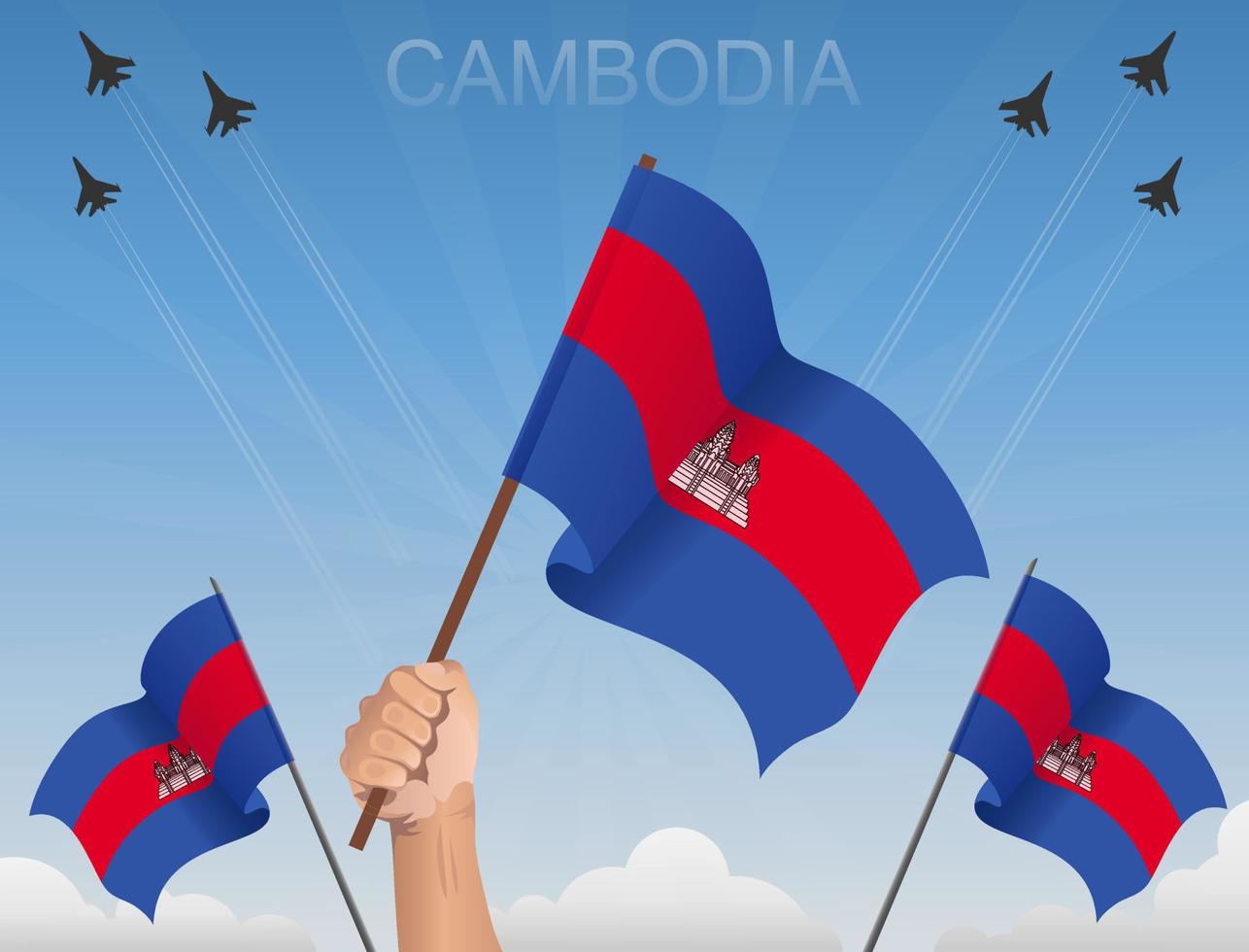 Cambogia che vola sotto il cielo blu vettore
