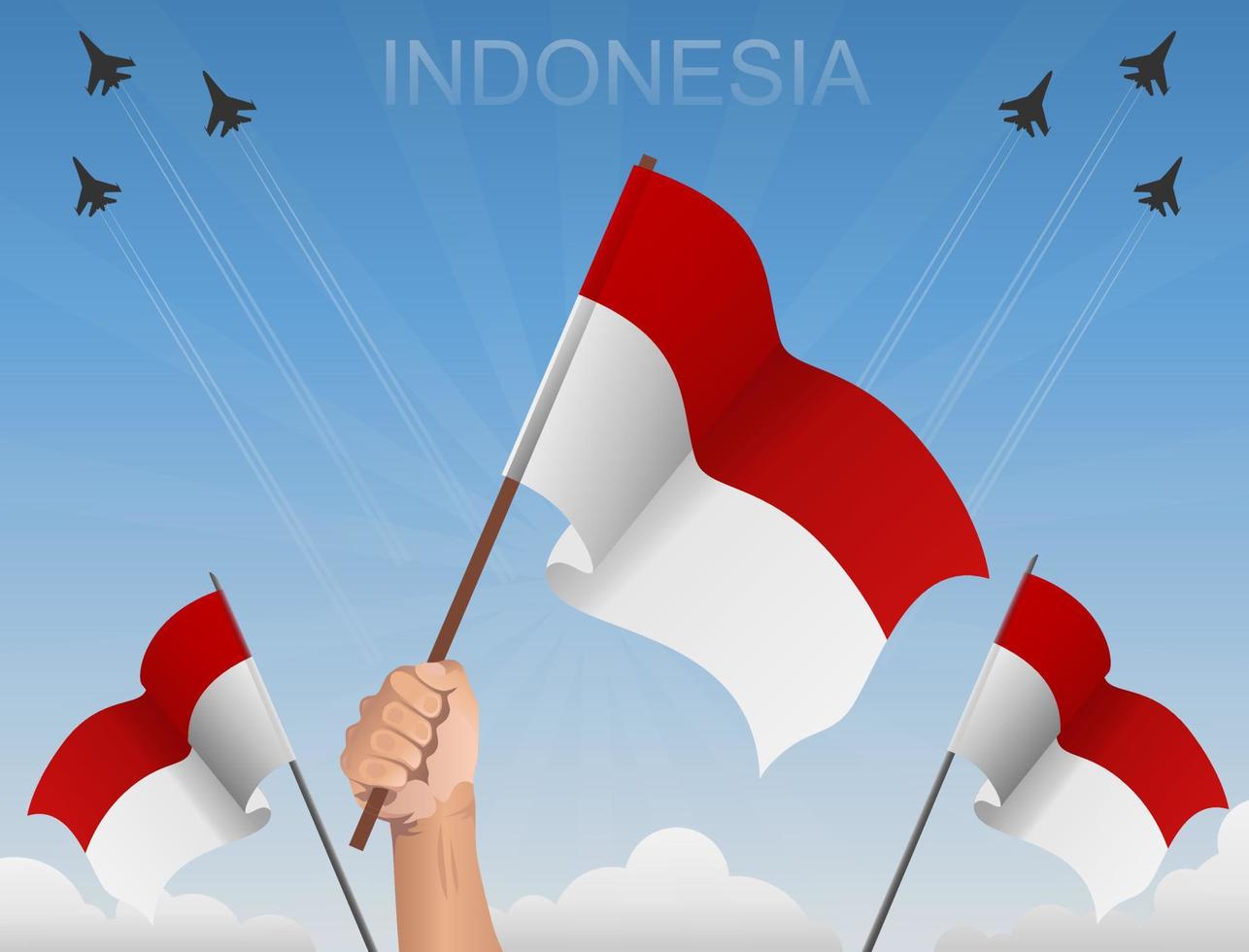 bandiere indonesiane che sventolano sotto il cielo blu vettore