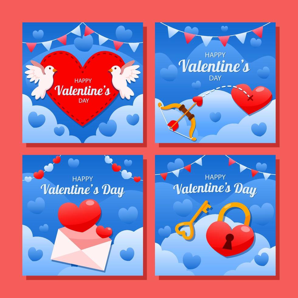 set di carte romantiche per San Valentino vettore