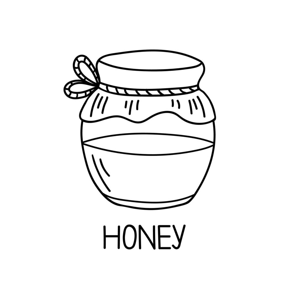 vasetto di miele o vasetto di vetro. illustrazione vettoriale disegnato a mano isolato su priorità bassa bianca.