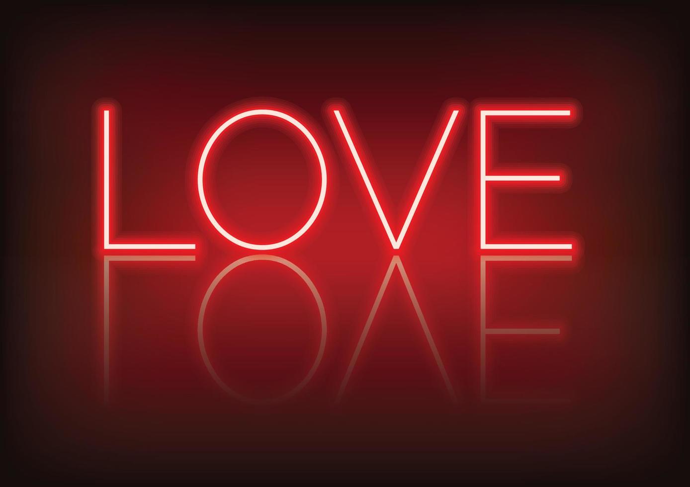 vettore del testo di amore del cuore al neon di san valentino