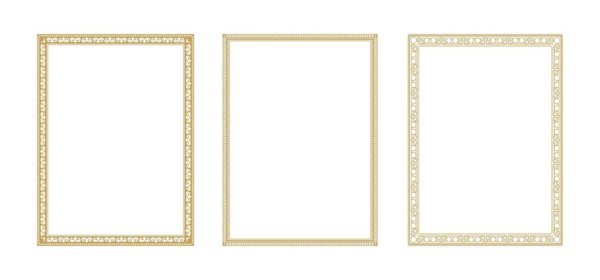 set cornice quadrata ornamento decorativo. semplice bordo della linea d'oro per foto, design del certificato vettore