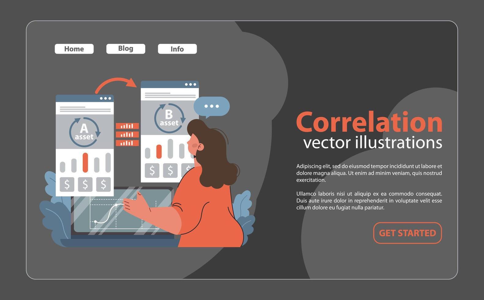 analizzando risorsa correlazione per informato investimento decisioni. piatto illustrazione. vettore