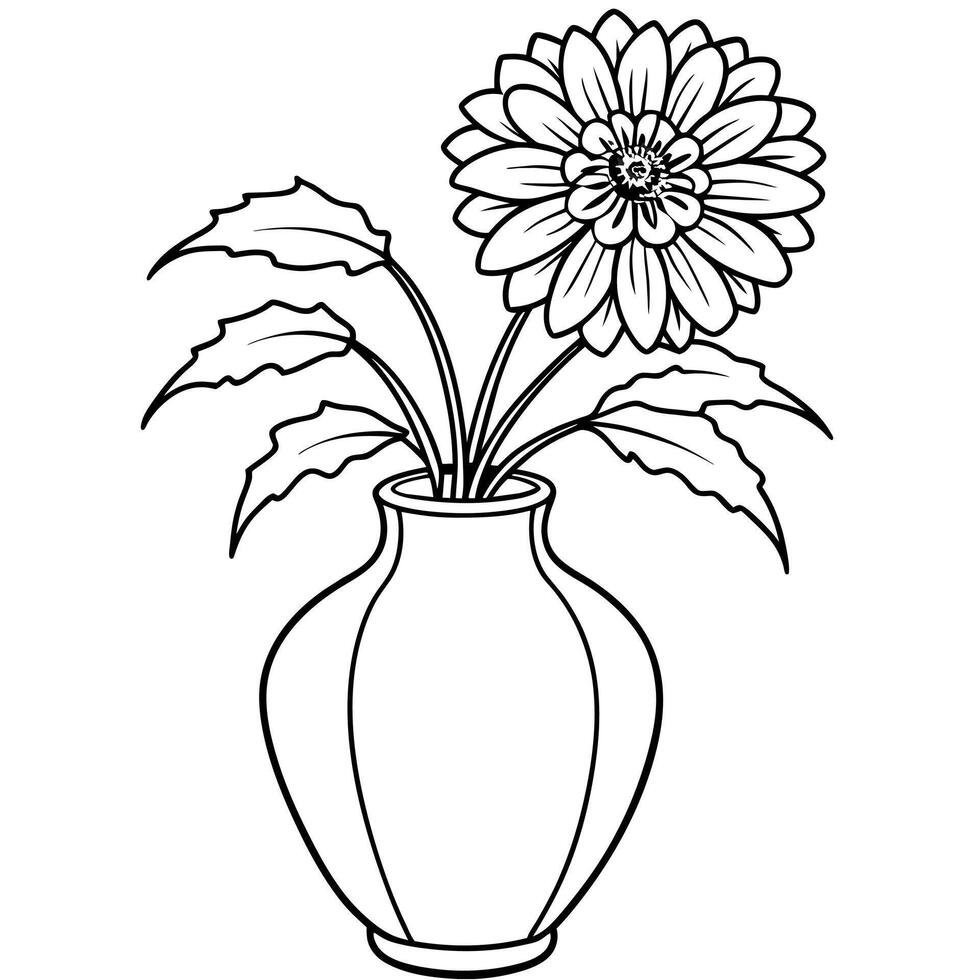 fiordaliso fiore su il vaso schema illustrazione colorazione libro pagina disegno, fiordaliso fiore su il vaso nero e bianca linea arte disegno colorazione libro pagine per bambini e adulti vettore