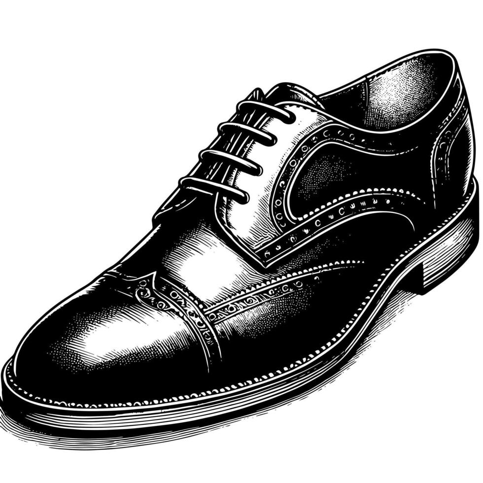 nero e bianca illustrazione di un' paio di maschio pelle scarpe vettore