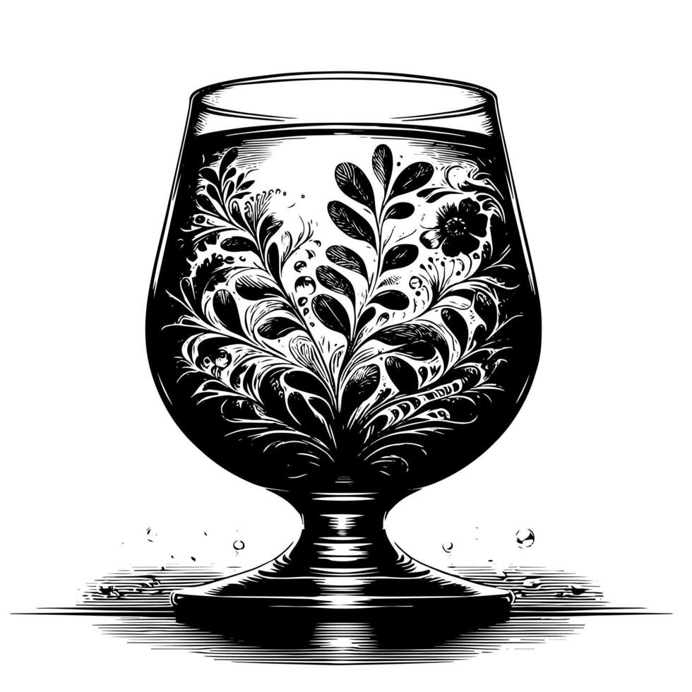 nero e bianca illustrazione di un' scintillante fresco bicchiere di acqua vettore