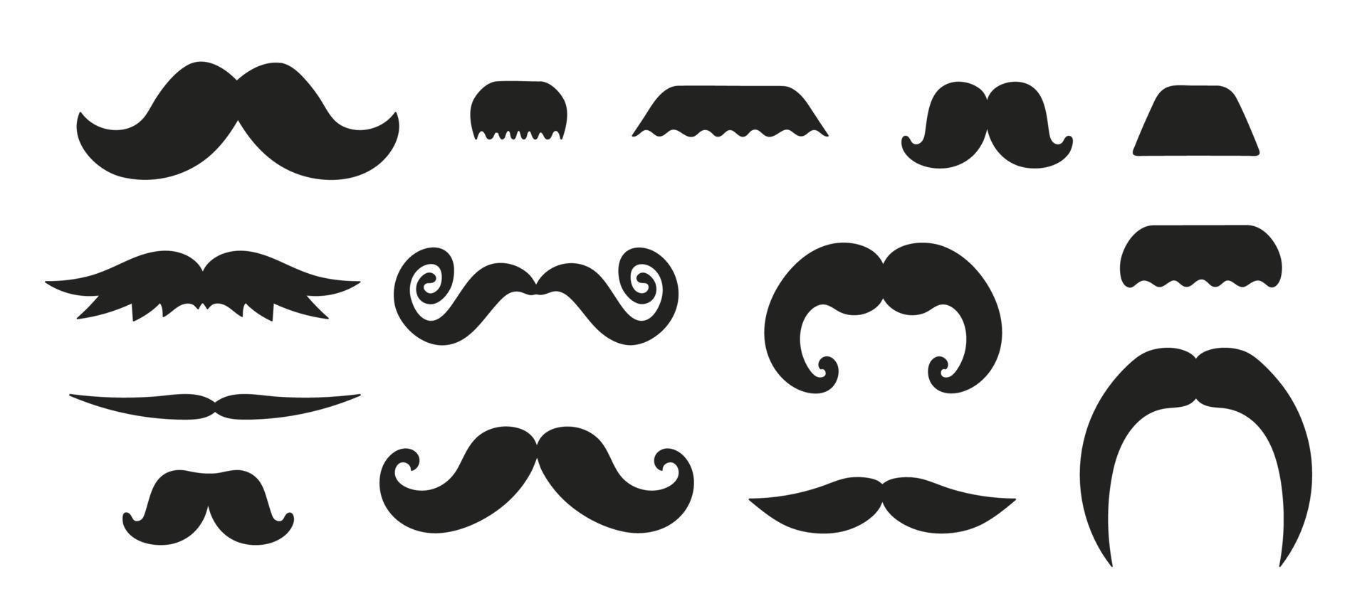 set vettoriale di baffi neri isolato su sfondo bianco. illustrazione per evento di sensibilizzazione sul cancro alla prostata o design maschile. poster della stagione dei baffi