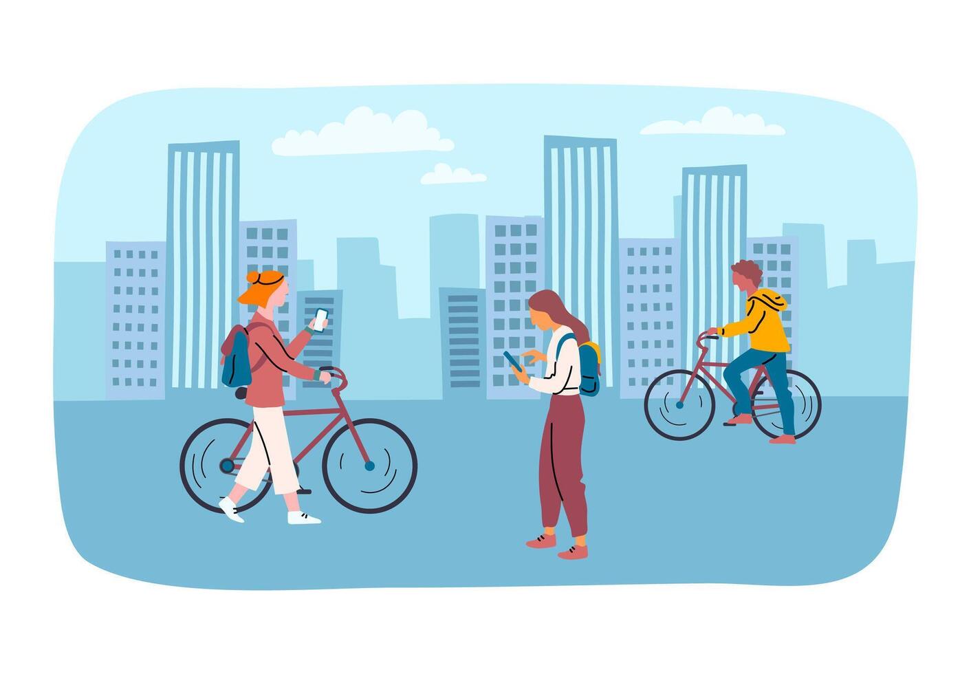cartone animato colore personaggi persone e urbano Ciclismo concetto vettore