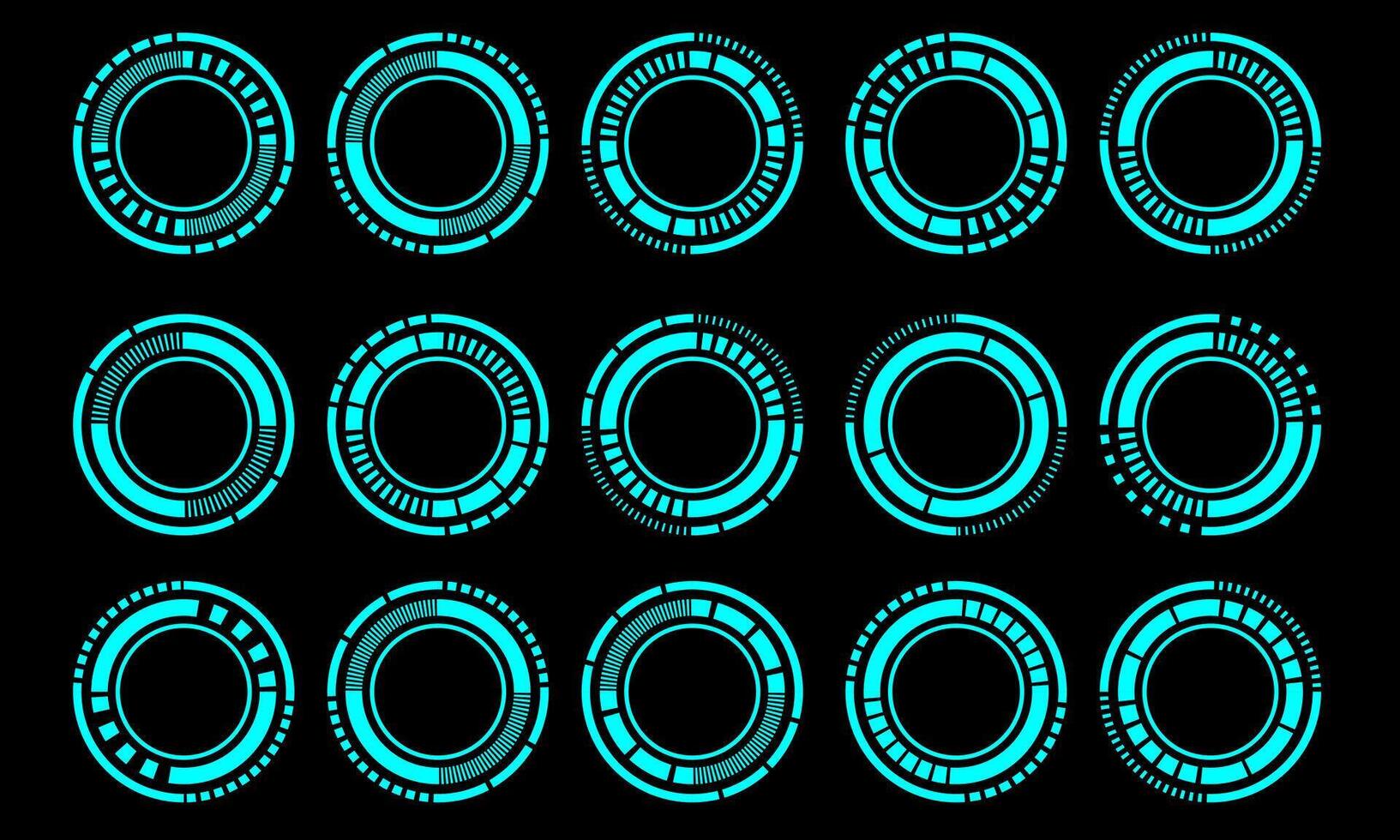 impostato di sci fi blu cerchio utente interfaccia elementi tecnologia futuristico design moderno creativo su nero sfondo vettore